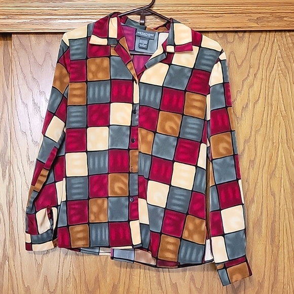Notations Clothing Co. Cubic 4 colored blutton down blouse + Women's S - Picture 1 of 5